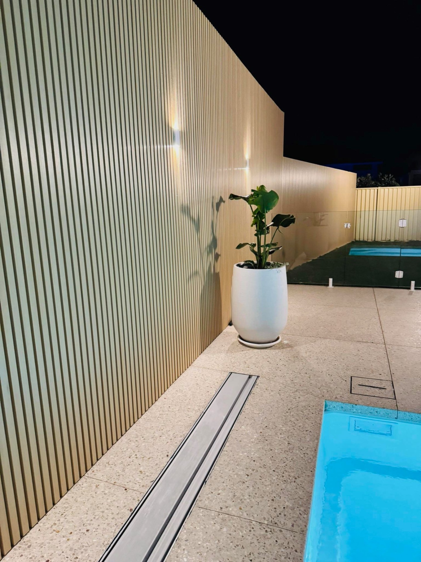 Cream Slat Cladding — Night